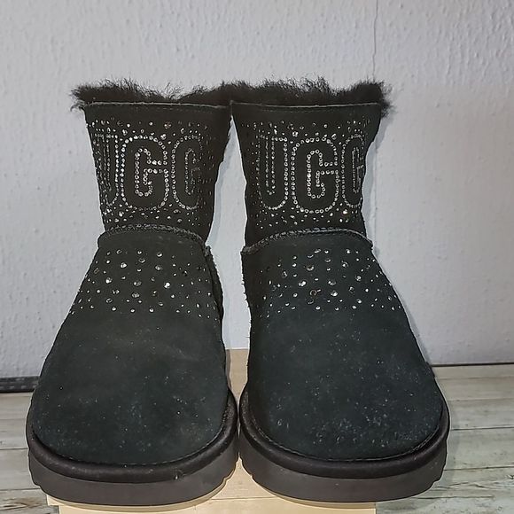 Classic Ugg Gem Mini Size 6 Black & Sliver Super Cute Blinged Out Boots‎ - Picture 5 of 9
